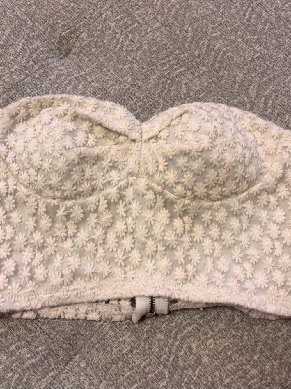 Windsor Ivory Floral Lace Strapless Corset Crop Top Zip Small